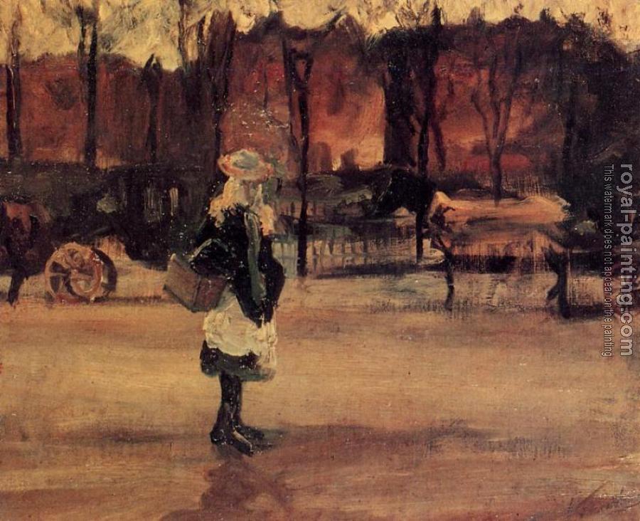 Vincent Van Gogh : A Girl in the Street, Two Coaches in the Background